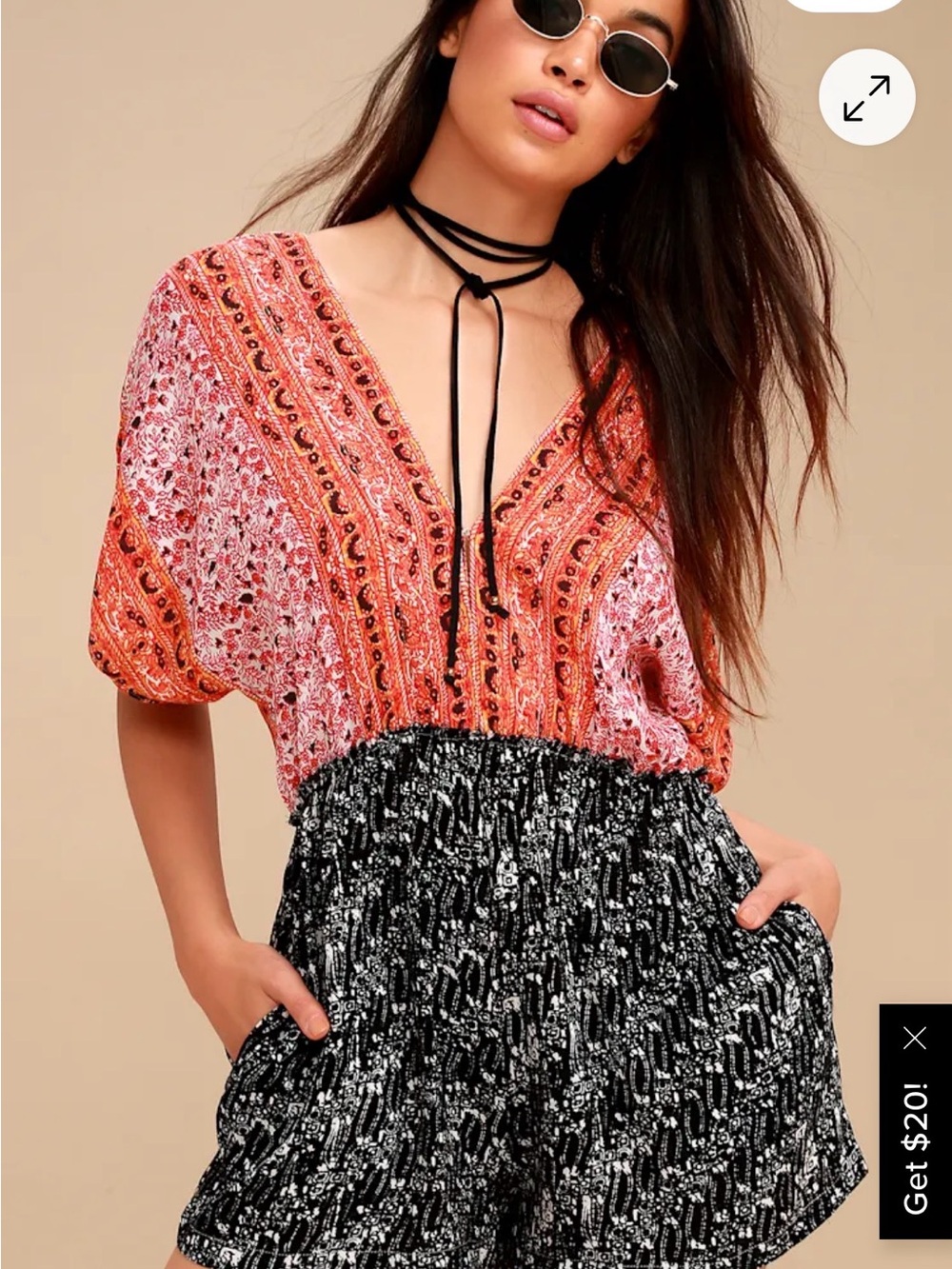 Free People Arizona Mixed Print Romper - Black & Orange - Small